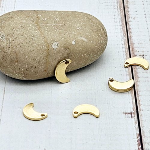 10 breloques croissant de lune acier inoxydable doré