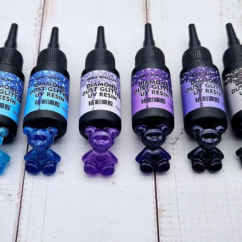 6 flacons de résine uv pailletée série violette