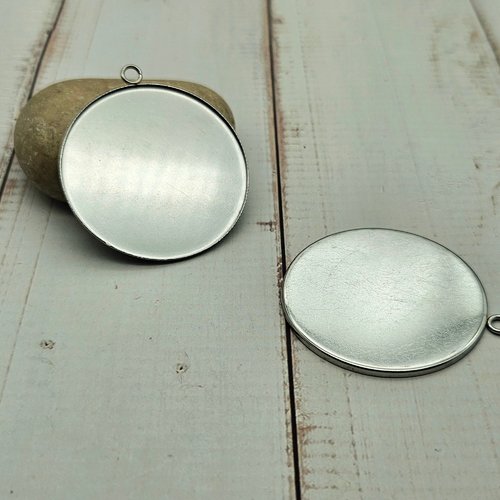 10 pendentifs plateau cabochon 40mm acier inoxydable