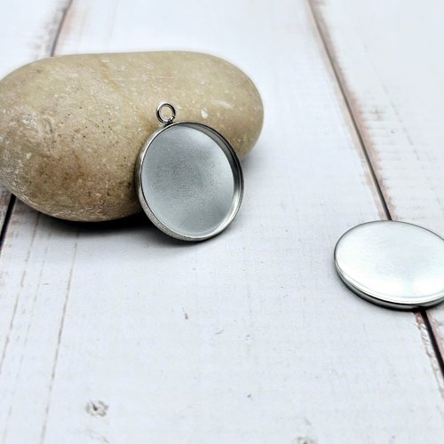 10 pendentifs plateau cabochon 18mm en acier inoxydable