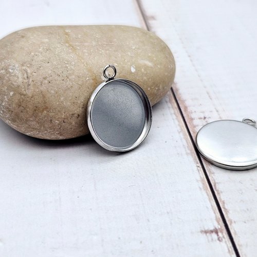 10 pendentifs plateau cabochon 16mm en acier inoxydable