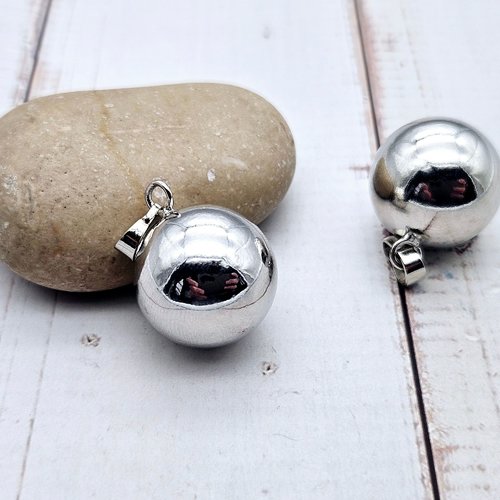 2 pendentifs bola bille sonore 20,5mm argenté - avec bélière