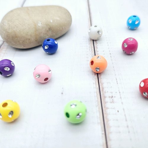 100 perles multicolores effet strass 10mm