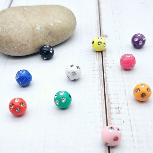 100 perles multicolores effet strass 8mm