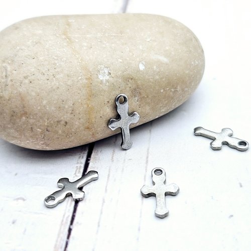10 breloques croix religion 12mm acier inoxydable