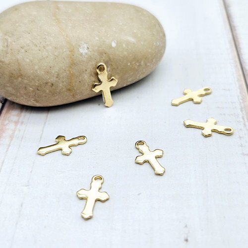 10 breloques croix religion 12mm acier inoxydable doré