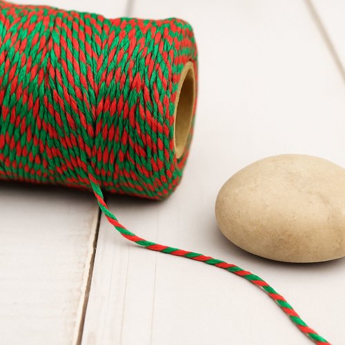 Bobine de ficelle style baker’s twine rouge et vert – 100 mètres
