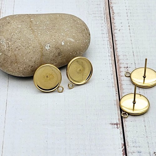 10 puces d’oreilles avec anneau d’accroche – plateau 10 mm en acier inoxydable doré
