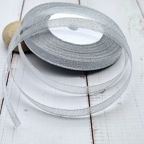 Ruban organza 10mm argent pailleté, 22 mètres