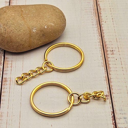 20 anneaux porte-clés avec chaînette – coloris or