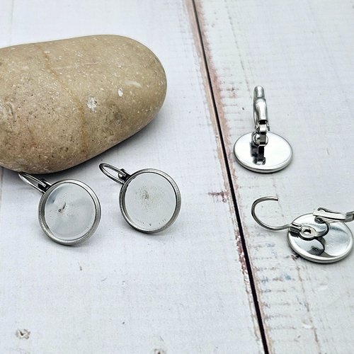 10 dormeuses acier inoxydable plateau cabochon 12mm