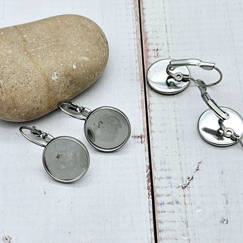 10 dormeuses acier inoxydable plateau cabochon 14mm