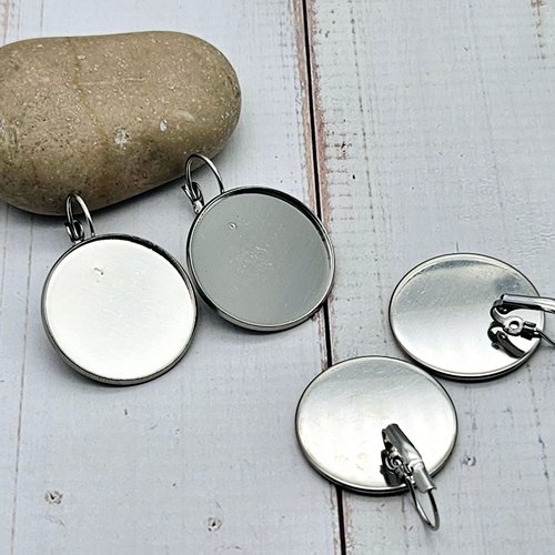 10 dormeuses acier inoxydable plateau cabochon 25mm