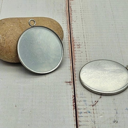 10 pendentifs plateau cabochon 30 mm – acier inoxydable