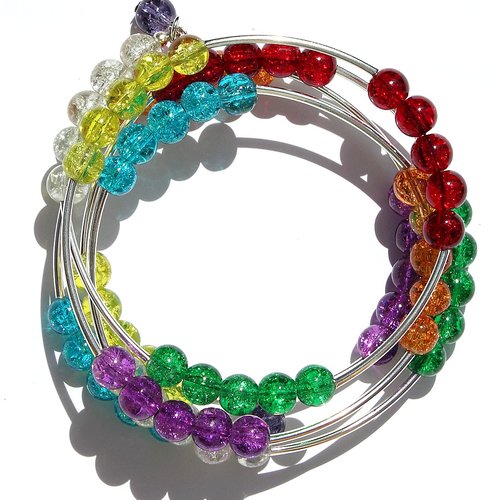 Bracelet à mémoire à 4 rangs de perles de verre craquées multicolores : "fantasia"
