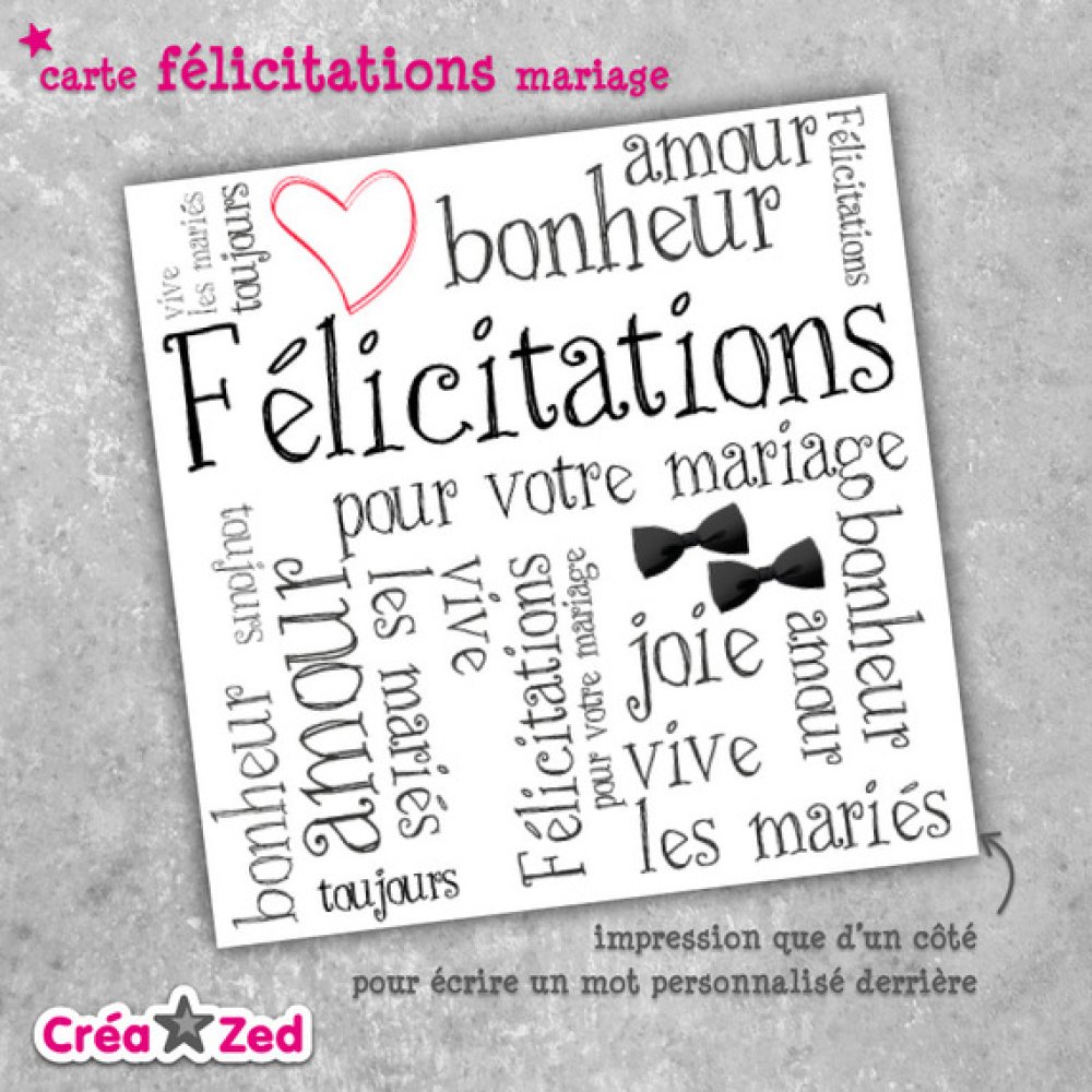 Carte De Felicitations Mariage Nœud Papillon Originale Gay Enveloppe Comprise Un Grand Marche