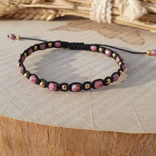 Bracelet réglable en cordon macramé et perles tchèques