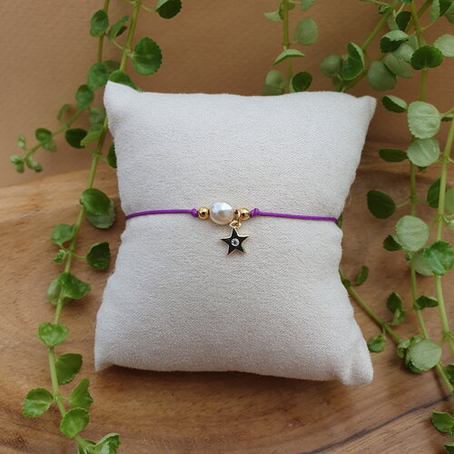 Bracelet cordon macramé, perle nacre et breloque étoile