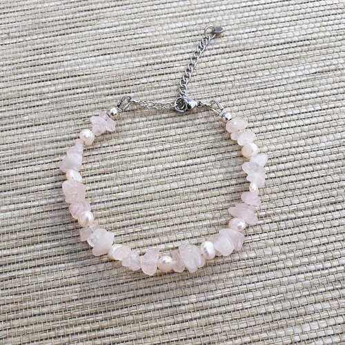 Bracelet quartz rose et perles d'eau douce