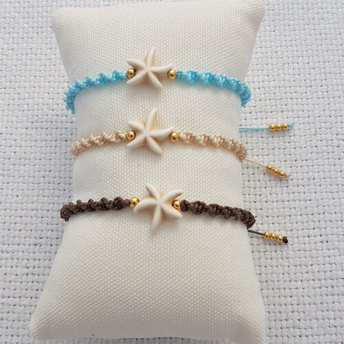 Bracelets réglables sur cordon macramé avec perle étoile de mer en céramique