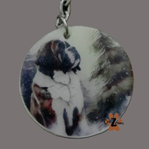 Porte clé chien - saint bernard - acrylique ou en bois