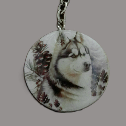 Porte clé chien - husky - acrylique ou en bois