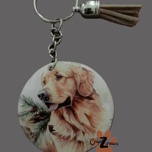 Porte clé chien - golden retriever - acrylique ou bois