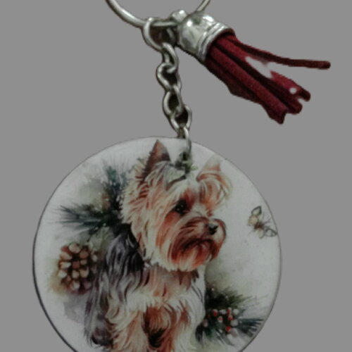 Porte clé chien - yorkshire - acrylique ou en bois