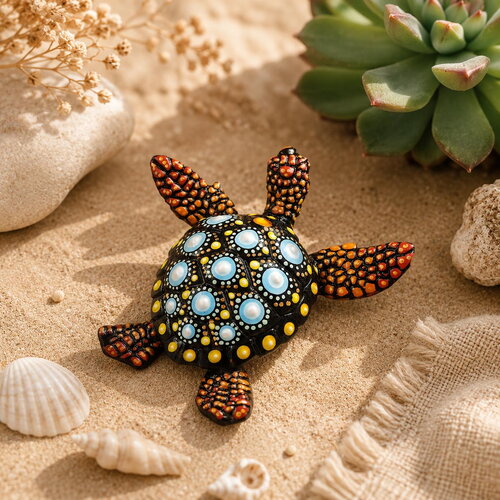 Petite tortue décorative – mandala coloré peint à la main