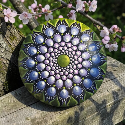 Pierre de méditation mandala bronze & mauve – plâtre résine peint à la main