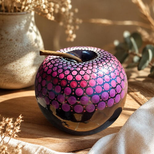 Pomme décorative mandala violet & fuchsia – peinte à la main