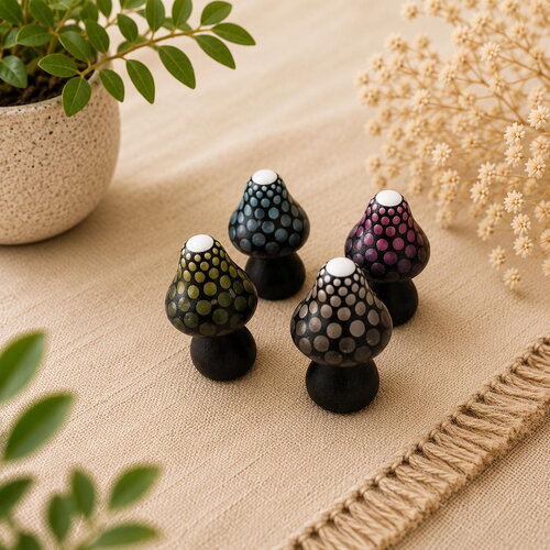 Lot de 4 mini champignons en bois – mandalas peints à la main