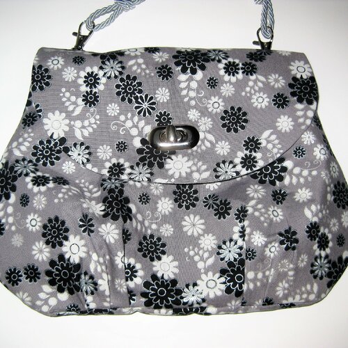 Sac à main gris argenté à fleurs 