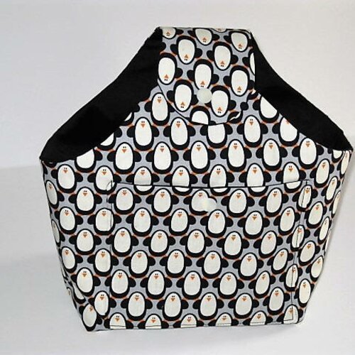 Sac forme panier , sac à projet motif pingouins