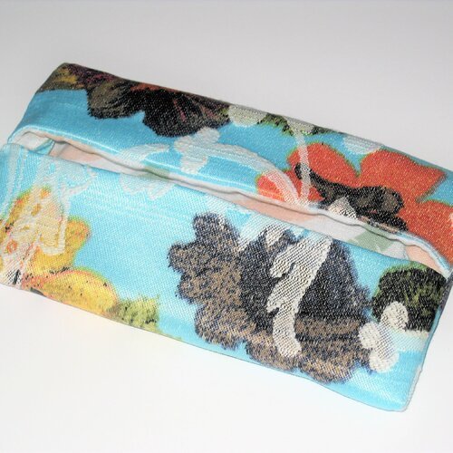 Étui pochette à mouchoirs turquoise et fleurs