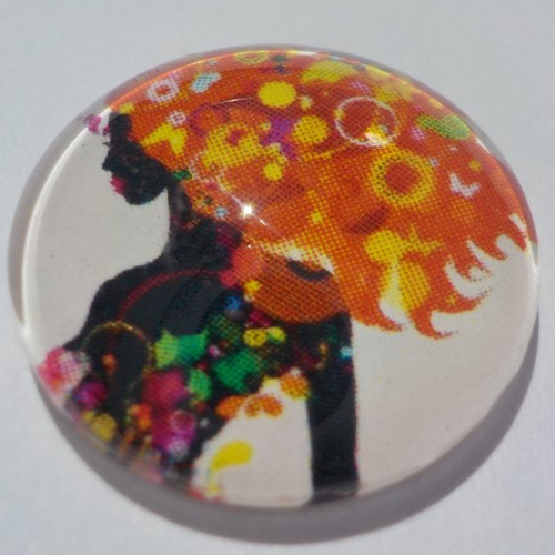 Cabochon avec son image de femme, multicolore, en verre, rond, 18 mm