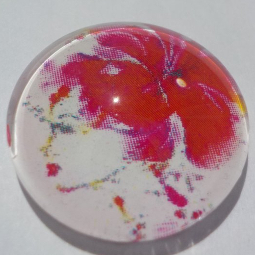 Cabochon avec son image de femme, rouge, multicolore, en verre, rond, 18 mm