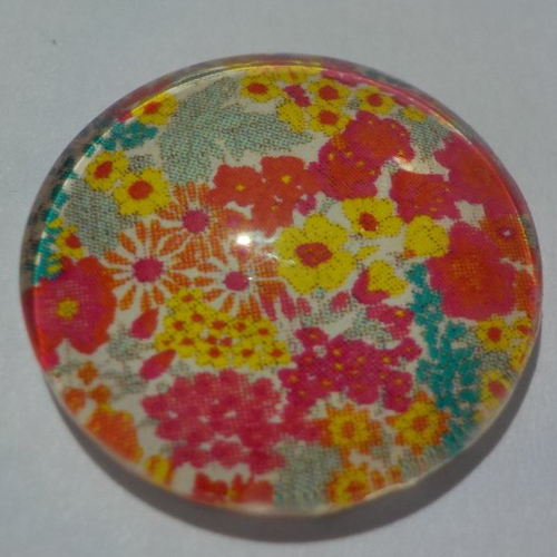 Cabochon avec son image de fleur liberty, multicolore, en verre, rond, 18 mm