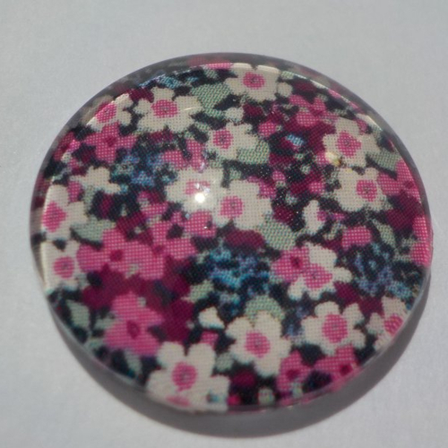 Cabochon avec son image de fleur liberty, multicolore, en verre, rond, 18 mm, rose,