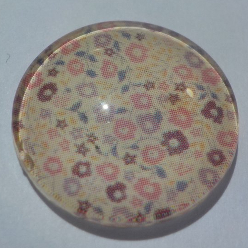 Cabochon avec son image de fleur liberty, beige,en verre, rond, 18 mm,