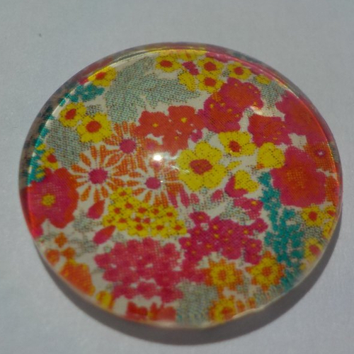 Cabochon, liberty, fleurs, multicolore, verre, rond, 20 mm