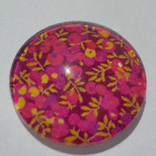 Cabochon avec son image de fleur liberty,rose, marron, en verre, rond, 20 mm