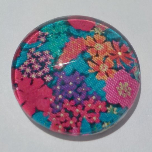 Cabochon avec son image de fleur liberty, multicolore, en verre, rond, 20 mm