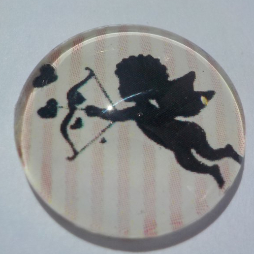 Cabochon avec son image d'ange, en verre, rond, 20, noir,