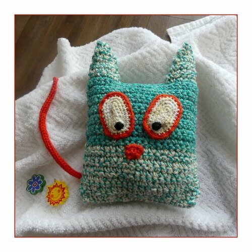 Doudou En Coton Turquoise En Forme De Petit Chat Fait Main Au Crochet Un Grand Marche
