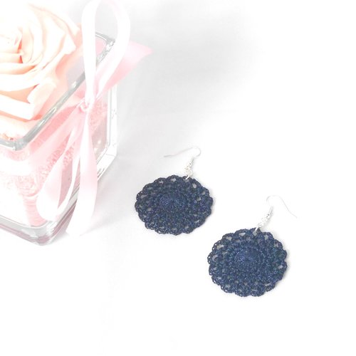 Boucles d'oreilles pendantes bleu marine