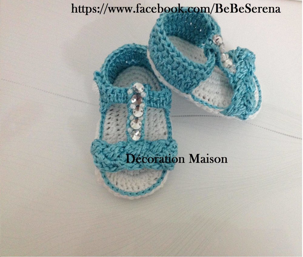 Sandales Bebe Estivale Bleu Turquoise Perle En Crochet Un Grand Marche