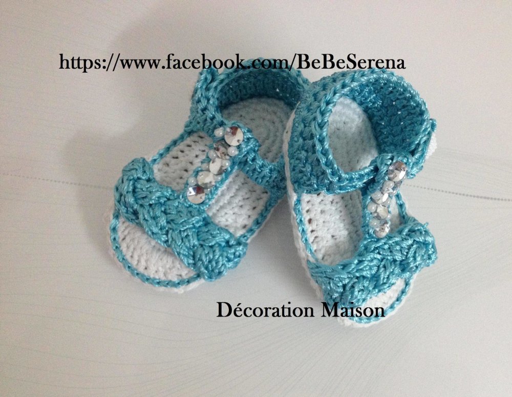 Sandales Bebe Estivale Bleu Turquoise Perle En Crochet Un Grand Marche