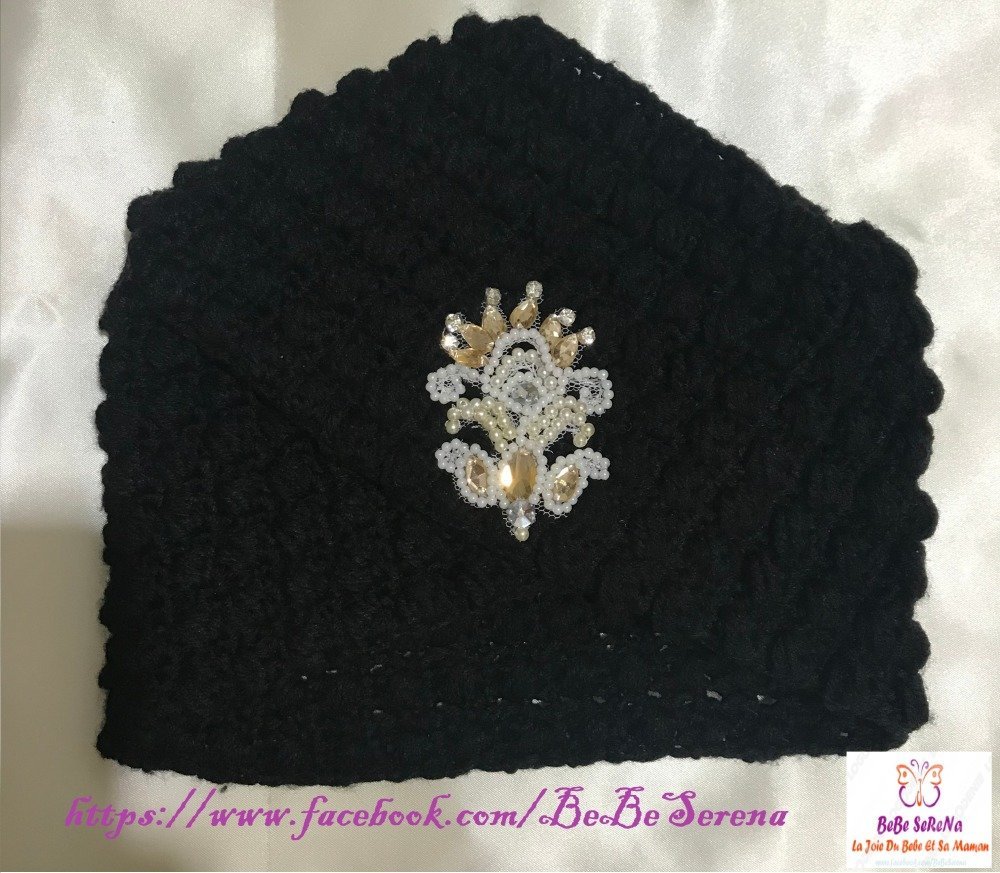 Bonnet Turban Femme Noir Au Crochet Au Fleur Perle Un Grand Marche