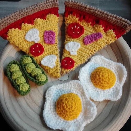 Lot dinette au crochet alimentation jouet fruits et légumes, viande...